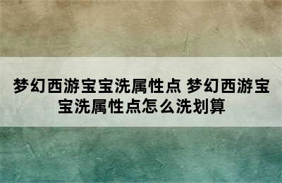 梦幻西游宝宝洗属性点 梦幻西游宝宝洗属性点怎么洗划算